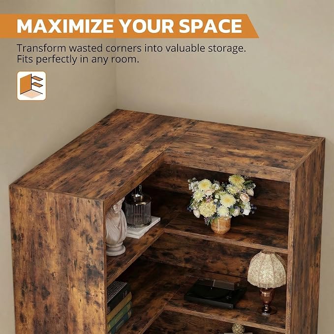 IRONCK Corner Bookshelf with Doors, 6-Tier Tall Corner Bookcase with Storage - Image 4