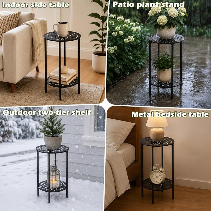 1 Pack 2-Tier Metal Round Side Table Black Accent Coffee Tables Small Space - Image 6