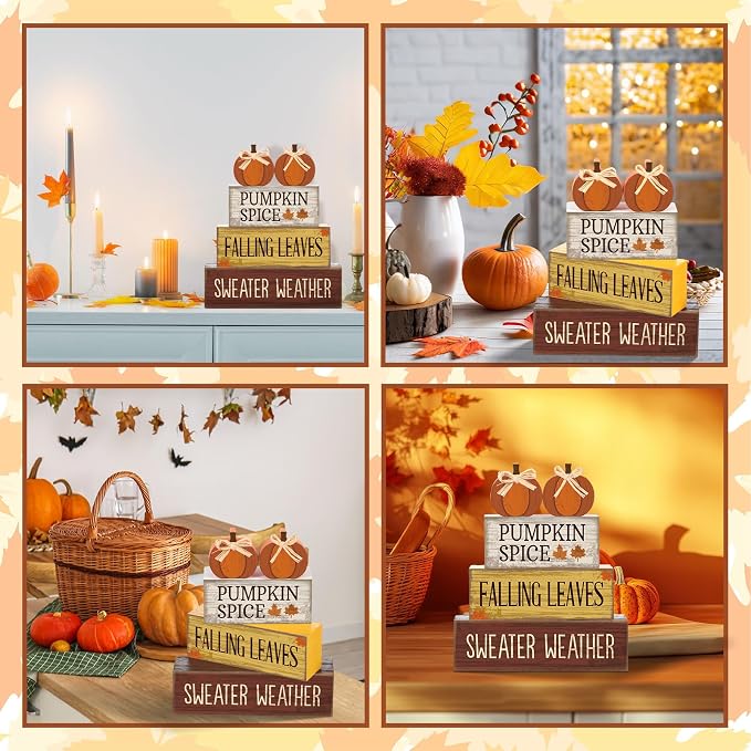 Lineshading 4 Pcs Fall Pumpkin Decor Fall Table Decoration Thanksgiving Tiered - Image 4