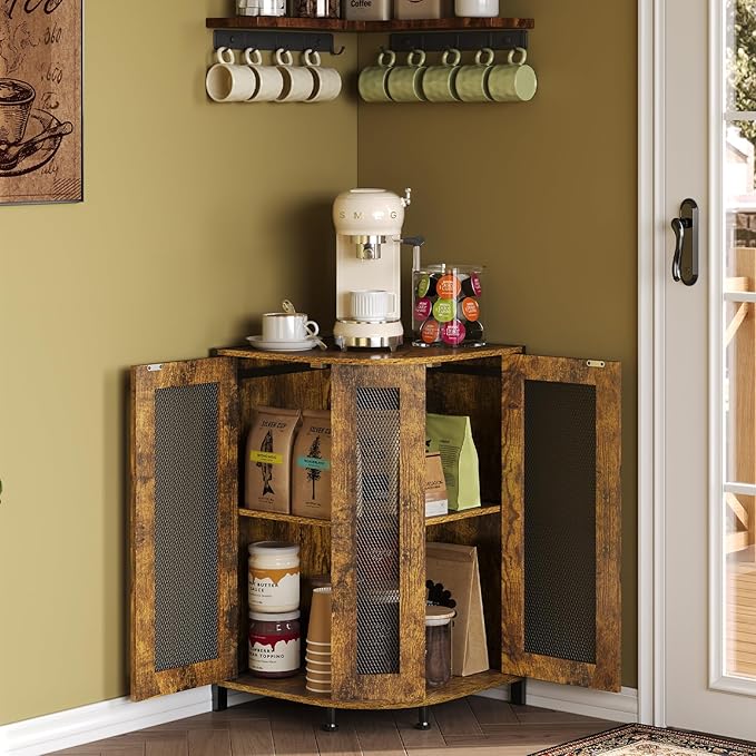 keomaisyto Coffee Bar Cabinet, 3-Tier Corner Coffee Cabinet - Image 5