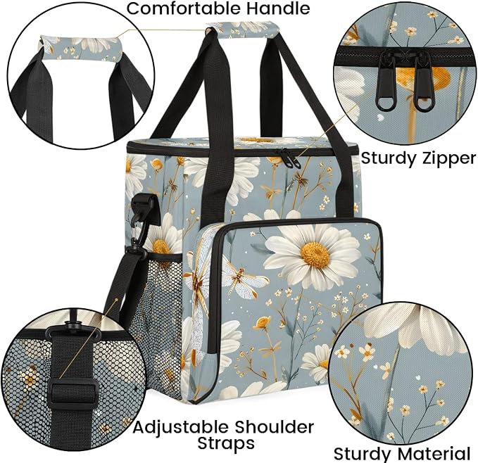 Daisy Floral Coffee Maker Carring Bag, Large Insulated Storage Organizer Case - Image 6