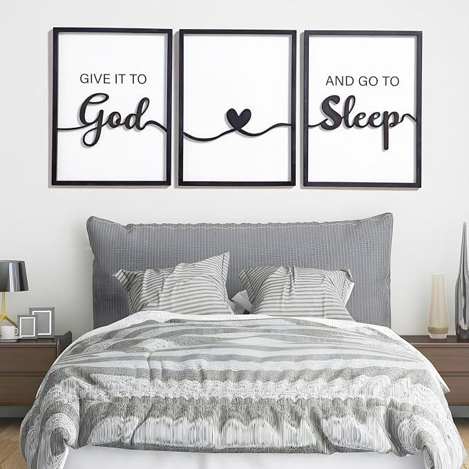 3D Wood Give it to God and Go to Sleep Signs 36x16”, Above Bed Wall Decors - Image 5