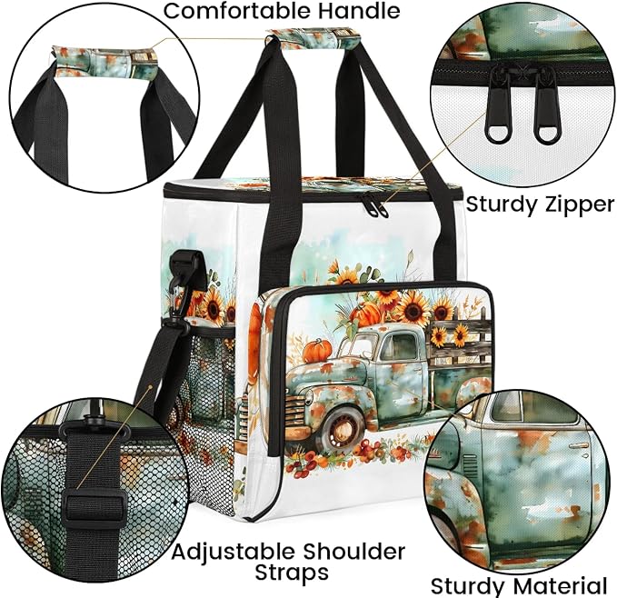 Fall Pumpkin Truck Coffee Maker Carring Bag, Large Insulated Storage Organizer - Image 6