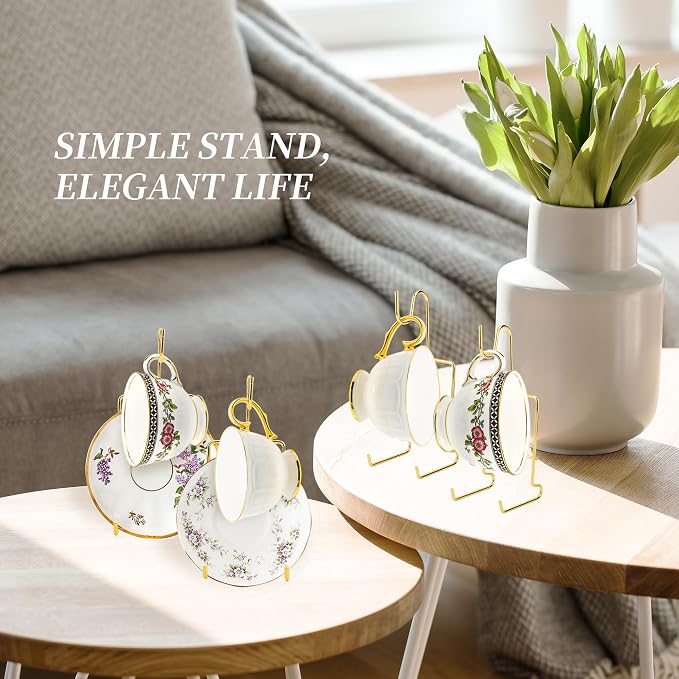 10 Pcs Tea Cup and Sau-cers Display Stand, Metal China Tea Cup Holder Display - Image 7