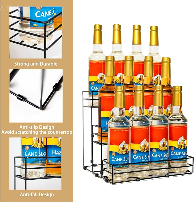 12 Bottles Coffee Syrup Rack Organizer, Coffee Syrup Stand Holder, 3 Tier - Image 2