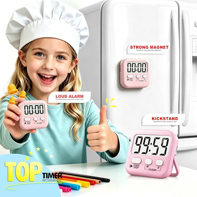 Antonki 2 Pack Digital Timer for Kids, Magnetic Countdown Kitchen Timers for - Image 3