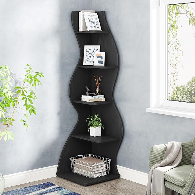 Tribesigns Corner Shelf, Modern 5-Tier Wall Corner Bookshelf, Stylish Corner - Image 2