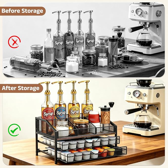 Coffee Bar Organizer, 3-Tier Coffee Station Organizer, Wood Coffee Syrup - Image 5