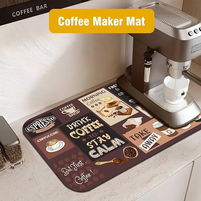 Retro Coffee Pattern Drying Mat 12" x 19", Non-Slip Absorbent Quick-Dry Mat - Image 8