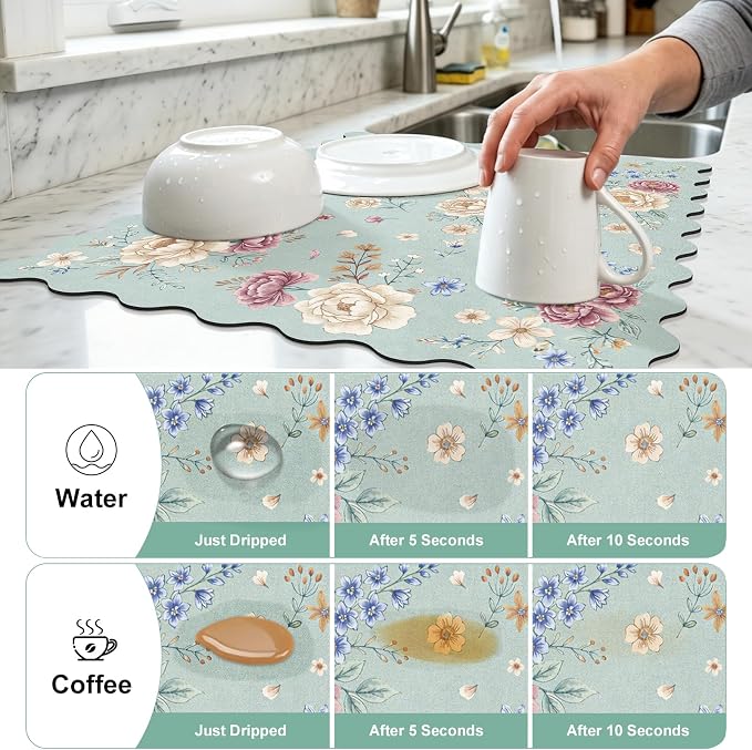 Dish Drying Mat for Kitchen Counter, Coffee Mat for Coffee Bar, Heat Resistant - Image 2