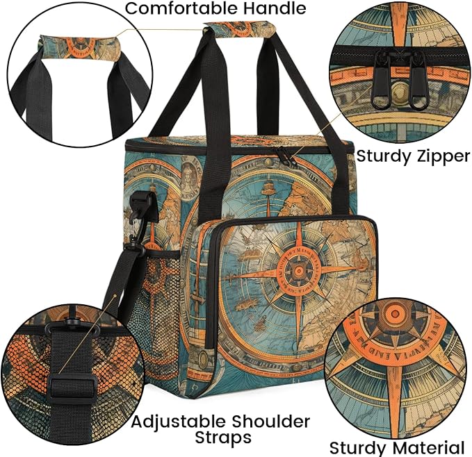 Nautical Ship Compass Coffee Maker Carring Bag, Large Insulated Storage - Image 6