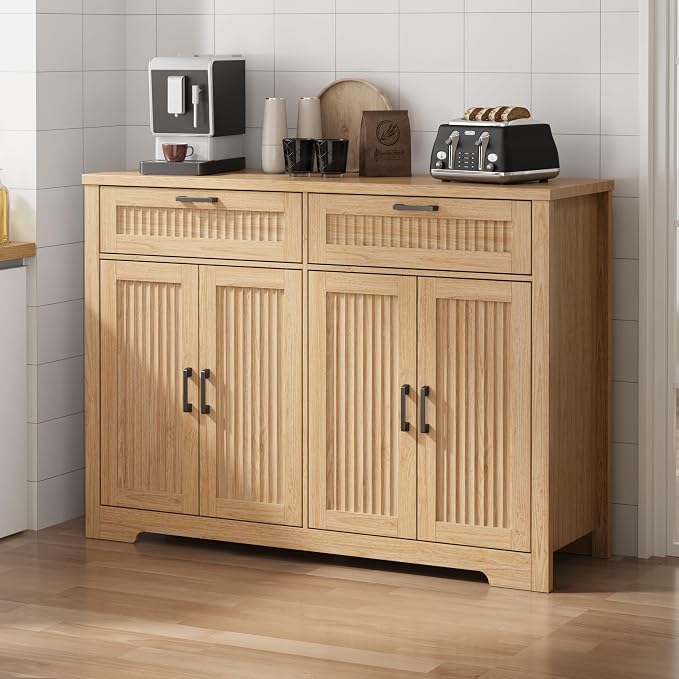 Buffet Cabinet with 2 Storage Drawers, Farmhouse Coffee Bar Table with Storage - Image 8