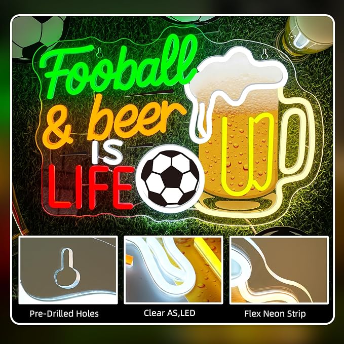 Soccer Neon Sign Beer Neon Light Football LED Light - Image 5