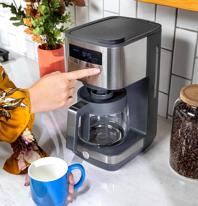GE Drip Coffee Maker With Timer | 12-Cup Glass Carafe Coffee Pot With - Image 4