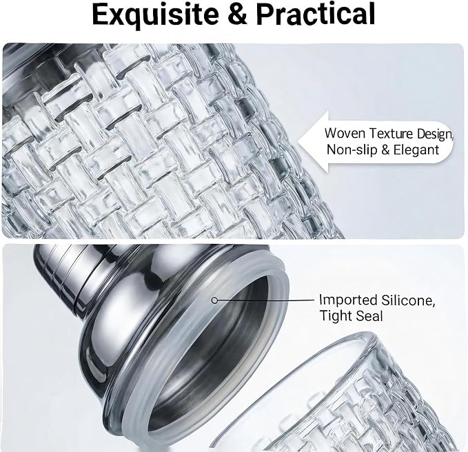 15oz Woven Embossed Glass Cocktail Shaker | Leakproof, Stainless Lid, Upgrated - Image 8