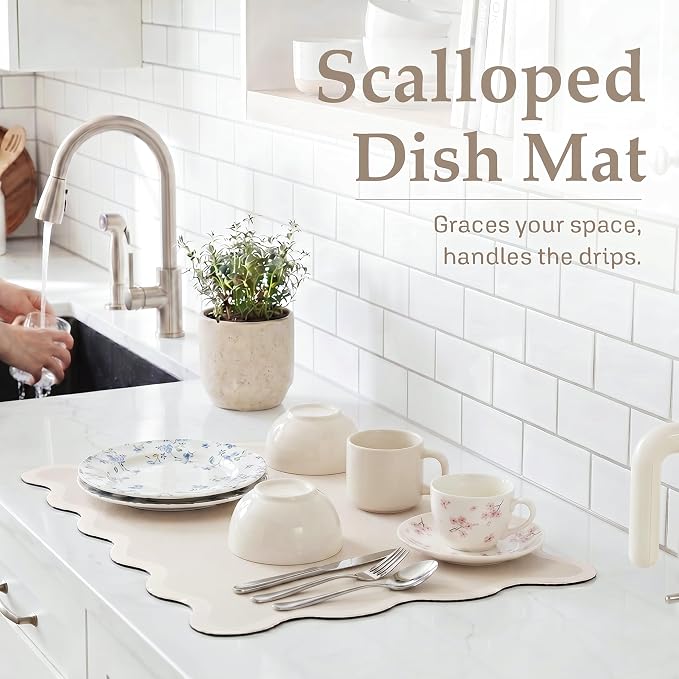 Scalloped Dish Drying Mat for Kitchen Counter, Absorbent Easy Clean Non-slip - Image 2