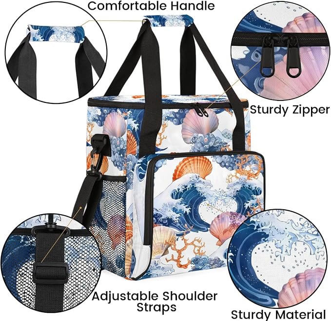 Nautical Coastal Starfish Seashell Coffee Maker Carring Bag, Large Insulated - Image 6