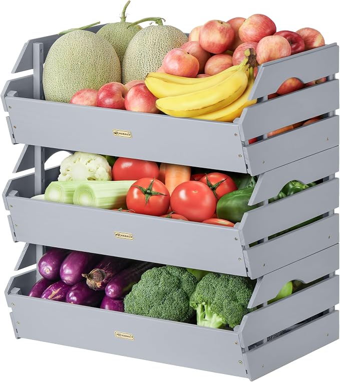 HABAU Set of 3 Large Rustic Wooden Crates, Stackable Storage Basket by HABAU