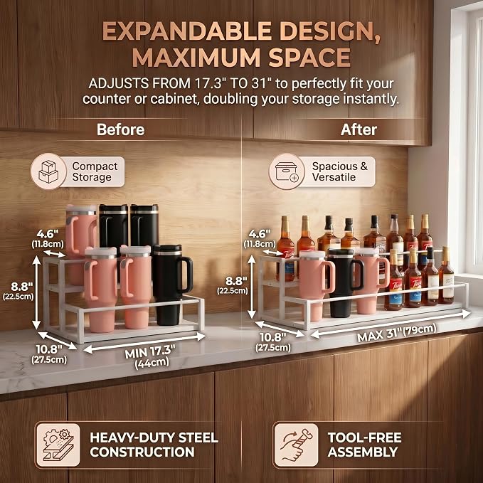 Expandable Coffee Syrup Organizer, 2-Tier Carbon Steel Stanley Cup Holder - Image 2