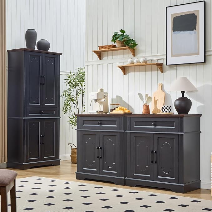 71" Black Tall Pantry Cabinet - Image 7