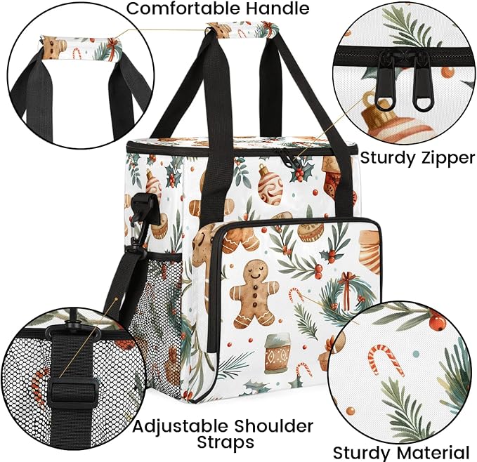Christmas Gingerbread Wreaths Coffee Maker Carring Bag, Large Insulated Storage - Image 6