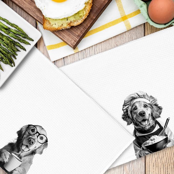 Dog Golden Retriever Kitchen Towels Set of 2, Funny Cute Hand Bathroom Towels - Image 6