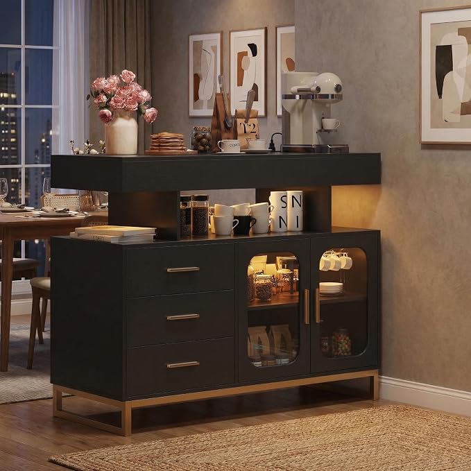 40" LED Buffet Cabinet with Charging Station, Smart Sideboard with RGB 16-Color by GarveeHome
