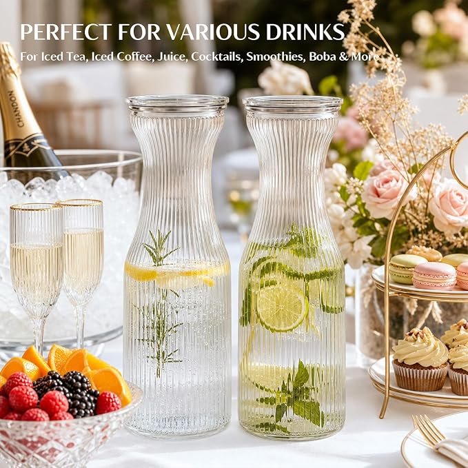 INSETLAN 1 Liter Ribbed Glass Carafe - Image 7
