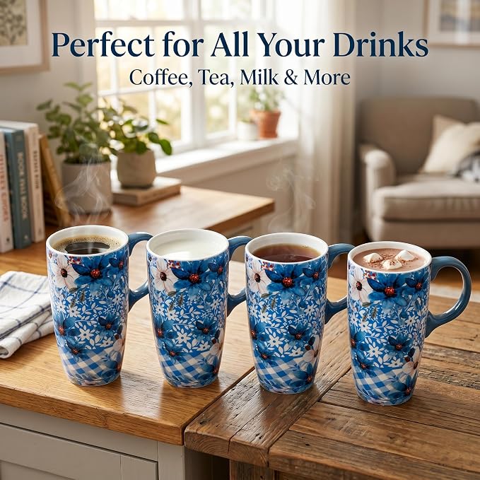 Topadorn Blue Floral Ceramic Travel Mug - Image 5