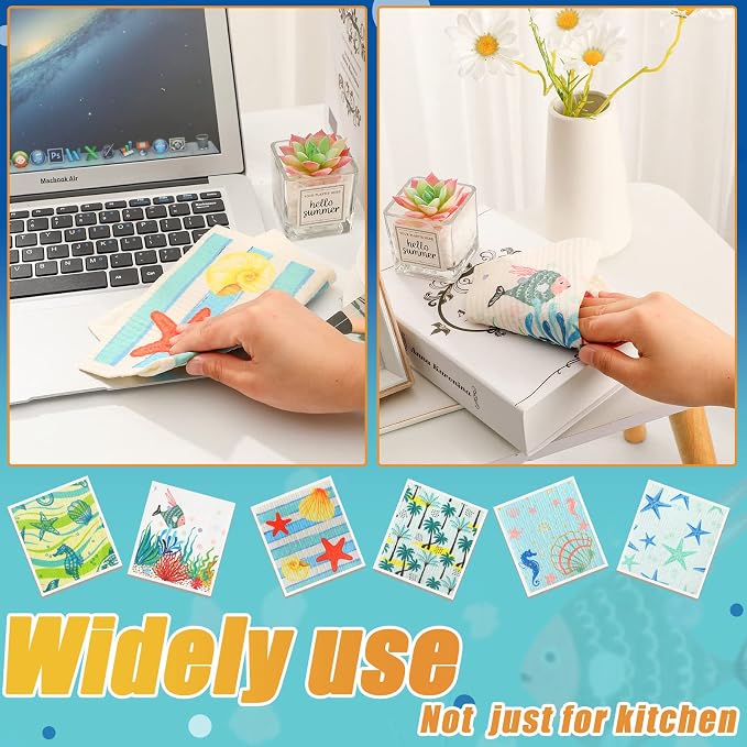 Remagr 6 Pcs Swedish Kitchen Dish Towels Kitchen Cloths Reusable Sponge - Image 5