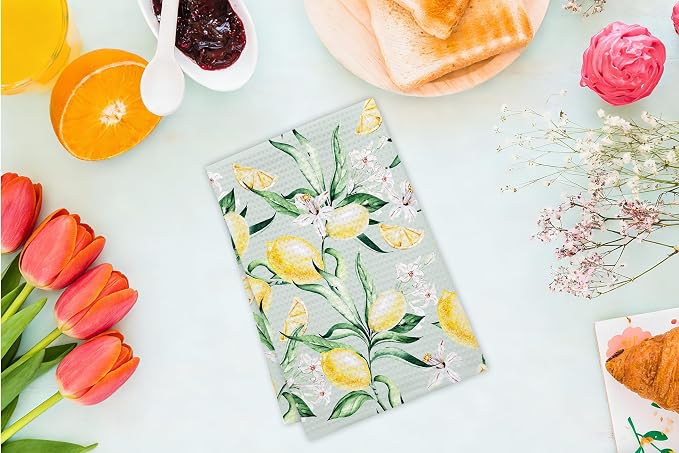 Farmhouse Lemon Kitchen Towels, Citrus Fruit Absorbent Hand Towel - Image 4