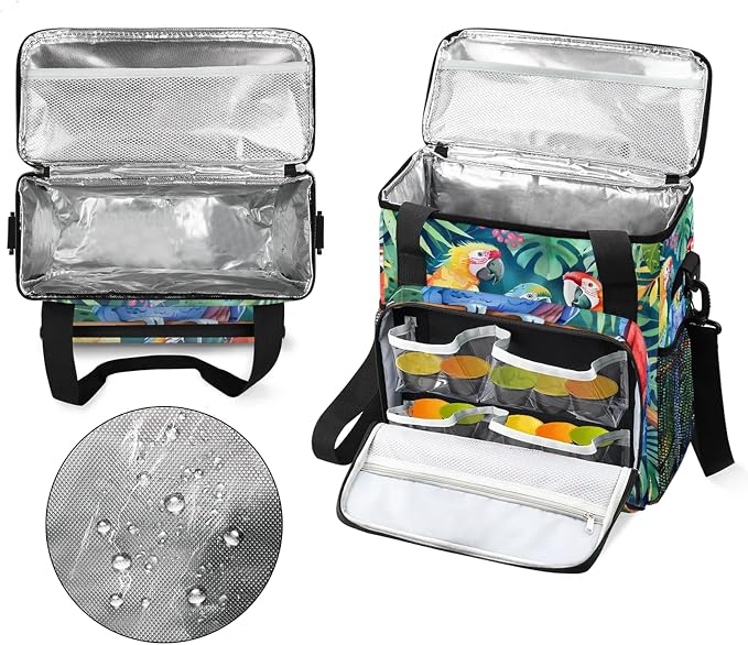 Parrot Tropical Palm Leaves Coffee Maker Carring Bag, Large Insulated Storage - Image 3