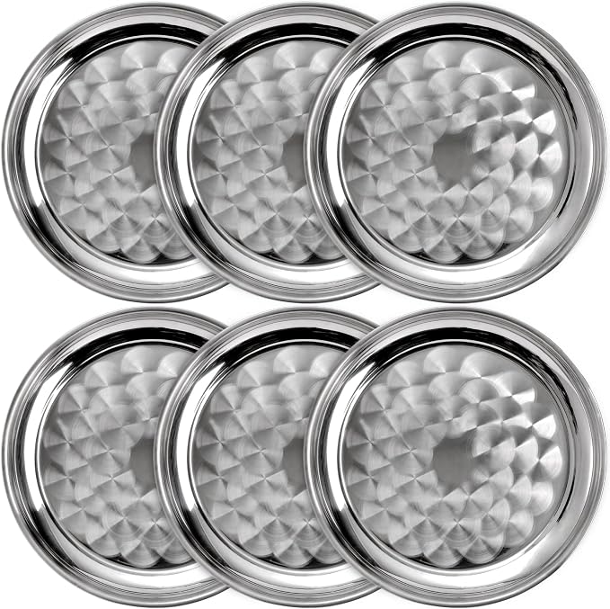 ZEAYEA 6 Pack Stainless Steel Round Tray, 12 Inch Bar Serving Tray by ZEAYEA
