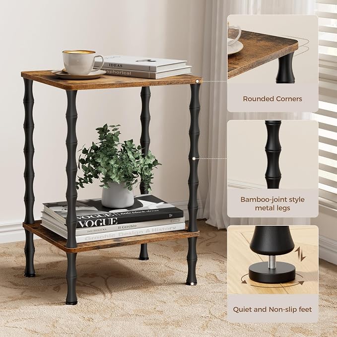 Vintage Small Side Table, 21.9 Inch Living Room End Table, 2-Tier Coffee Table - Image 6
