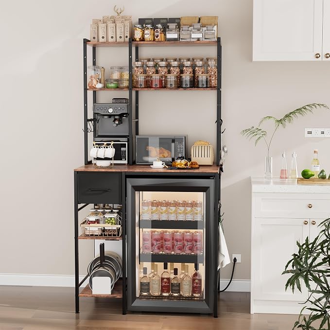Kitchen Mini Fridge Stand with Storage, Microwave Oven Stand Table with Power - Image 2