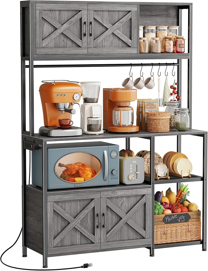 Huuger Large Bakers Rack with Power Outlet, Kitchen Microwave Stand with by Huuger