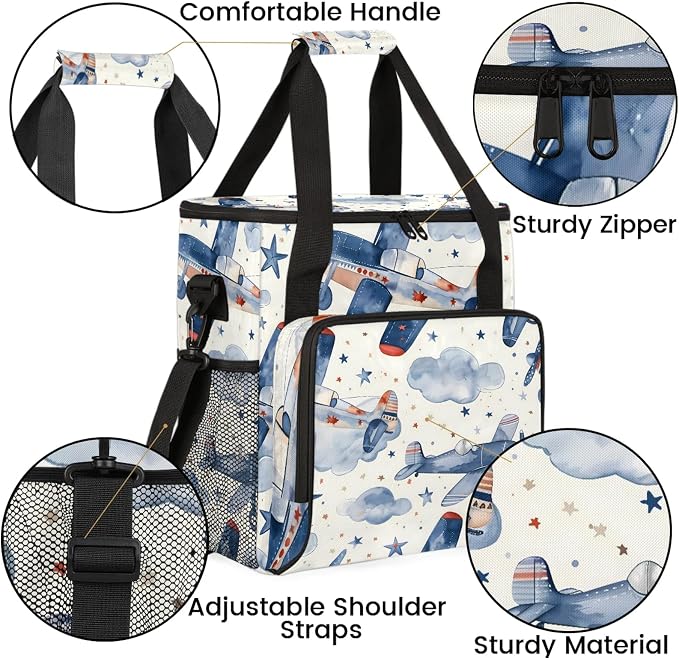 Airplanes Coffee Maker Carring Bag, Large Insulated Storage Organizer Case Tote - Image 6