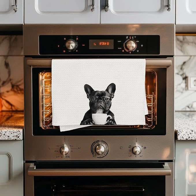 Funny French Bulldog Coffee Kitchen Towels, Frenchie Gifts - Image 4