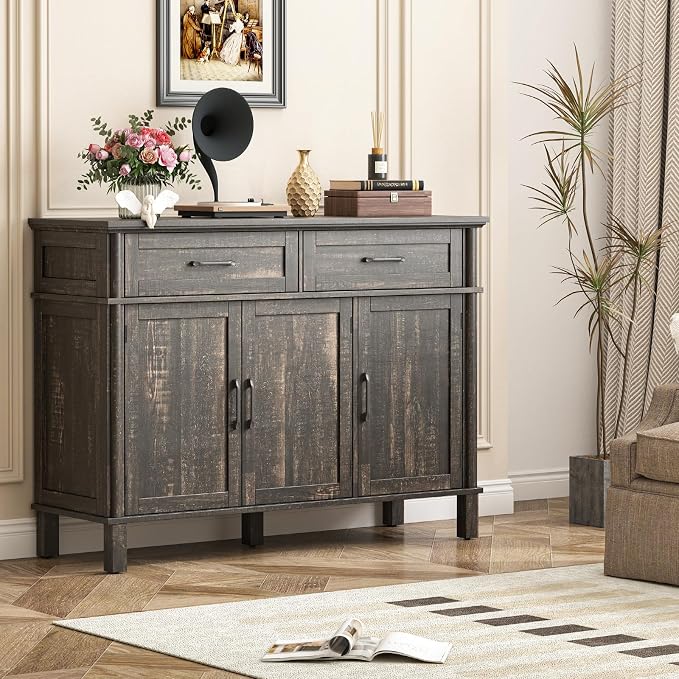 48 Inches Buffet Cabinet with Storage, Farmhouse Sideboard Buffet w/2 Drawers - Image 7