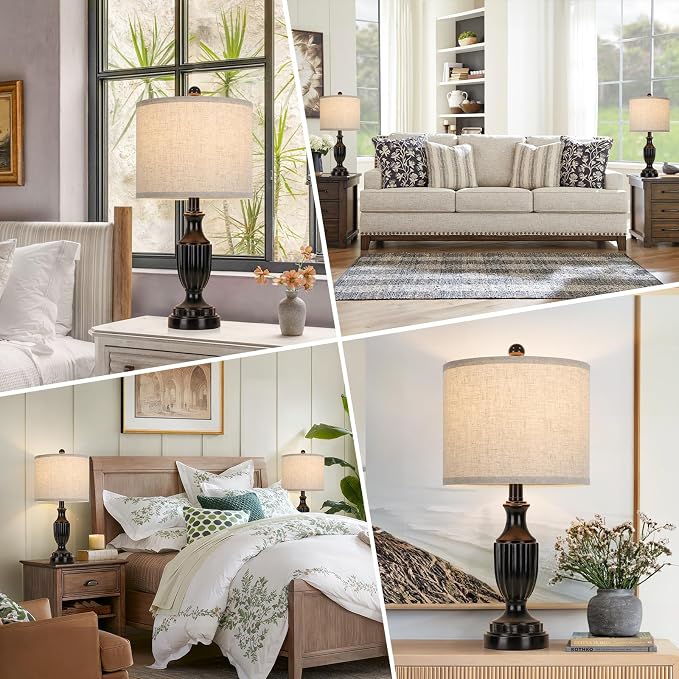 TOBUSA Farmhouse Living Room Table Lamps Set of 2, Matte Black Rustic Vintage - Image 7