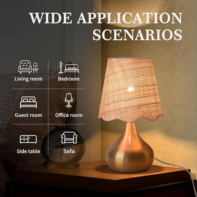 Gold Small Bedside Table Lamp for Bedroom, Brass Gold Mini Table Lamps for - Image 2