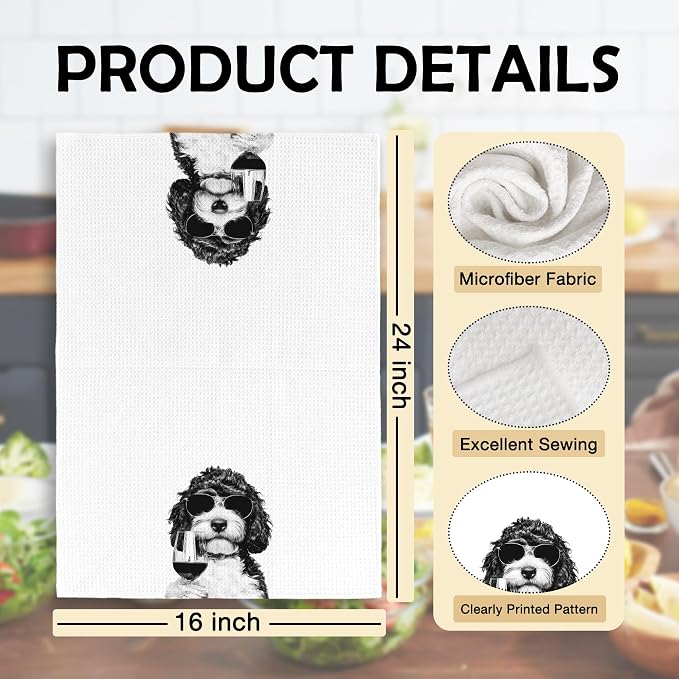 Funny Bernedoodle Wine Kitchen Towels, Gifts - Image 6