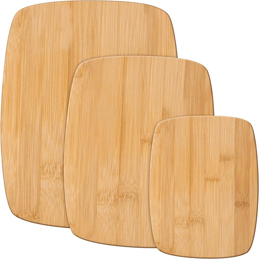 Bamboo Cutting Board Set of 3 - Reversible Wooden Cutting Boards for Kitchen, Chopping Meat, Cheese, Vegetables, Bread, Charcuterie, Serving Tray - 13"x9.5", 11"x8.5", 8"x6" Boards