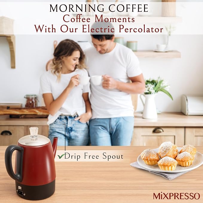 Mixpresso Red Small Electric Percolator Coffee Pot 4 Cup Stainless Steel - Image 6