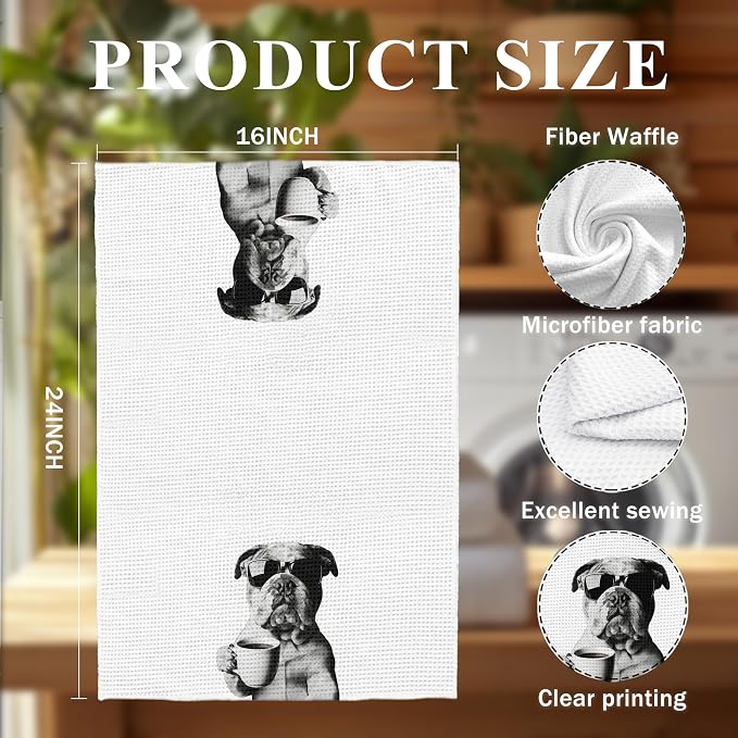 Funny English Bulldog Coffee Kitchen Towels, Cute Dog Tea Towels, Dog Lover - Image 6