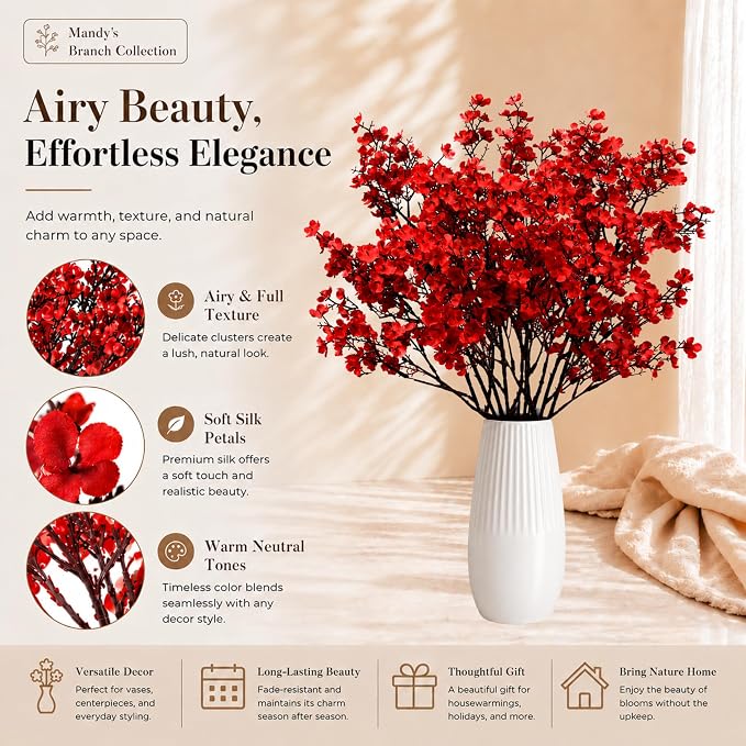 Mandy's 6 Bundles Artificial Red Baby’s Breath Flowers | 18.5 Inch Silk - Image 2