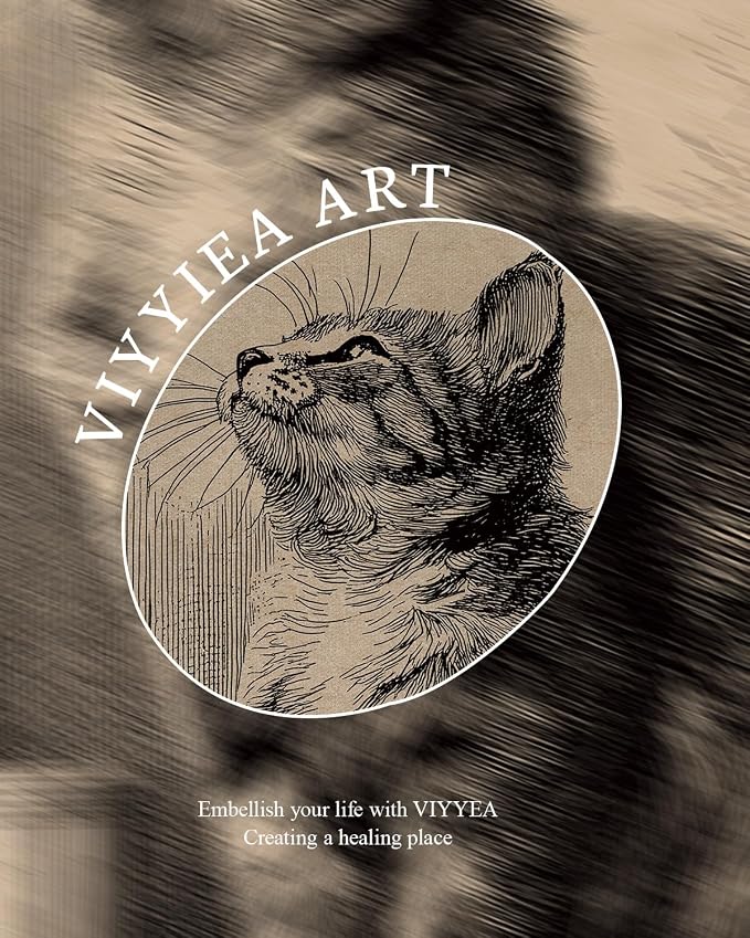 VIYYIEA Gold Small Framed Canvas Art, Vintage Cat Art Prints, Retro Cat Lovers - Image 6