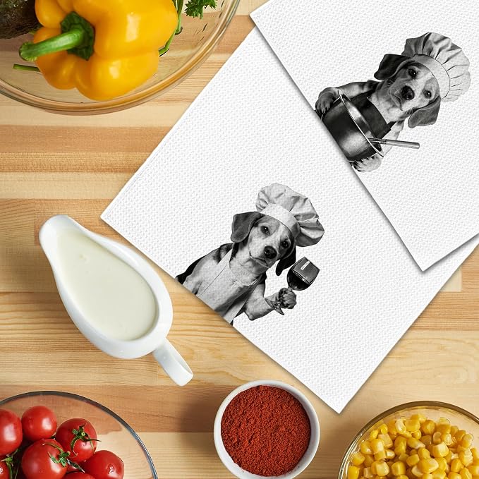 Funny Chef Beagle Kitchen Towels Set of 2, Beagle Dog Gifts - Image 5