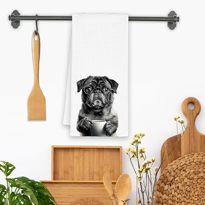 Dog Pug Kitchen Towels, Funny Cute Hand Bathroom Towels Gifts - Image 2