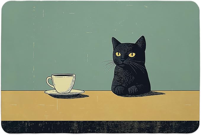 Black Cat Dish Drying Mat, Cat Lover Gifts， Vintage Black Cat Dishes Dry Mats by Unknown